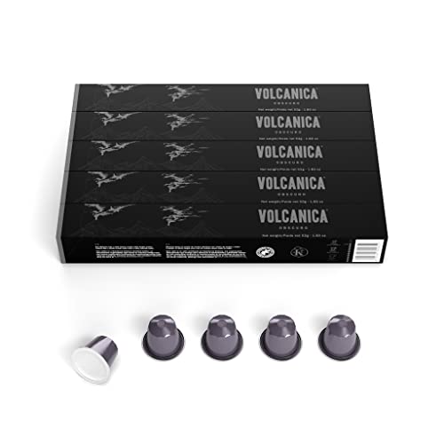 Volcanica Coffee Espresso Capsules, 50 Count Pack of Obscuro, Dark Roast, Intensity 10, Single Cup Aluminum Coffee Pods Compatible with Nespresso Original