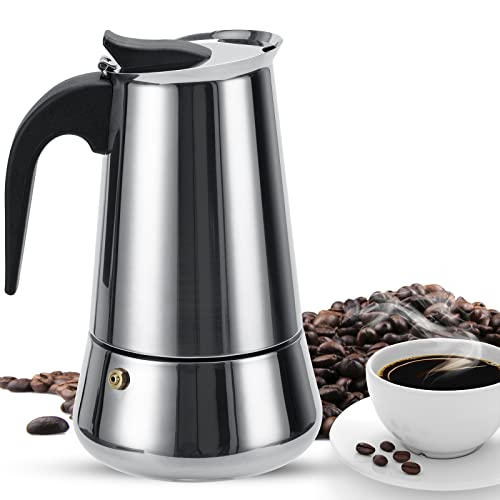 ALYSTER Moka Pot Italian Coffee Maker Classic Stovetop Espresso Maker 9Cup/16OZ Stainless Steel Stovetop Induction Espresso Pot (9Cup(16OZ, Silver)
