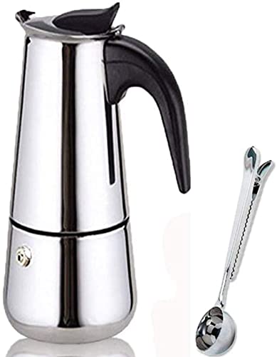 Beminh Espresso Coffee Maker Pot Stovetop Moka Coffee Pot Stainless Steel Latte Percolator with Bonus Scoop,for Home Office (4 cups/200ml)