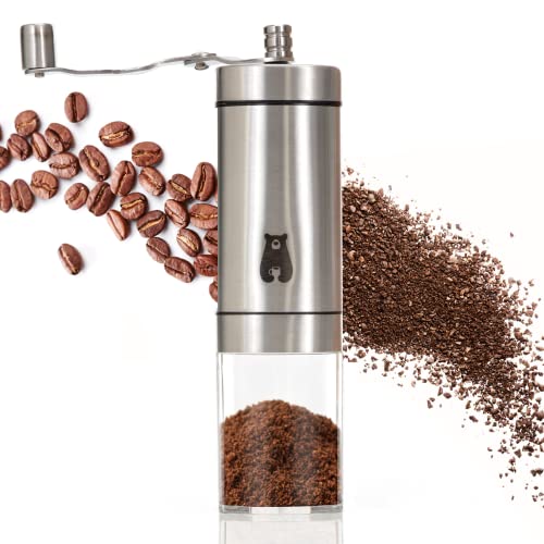 Manual Burr Coffee Grinder – Manual Coffee Bean Grinder with Stainless Steel Conical Burr – Adjustable Coarseness, Large Capacity – Hand Grinders for Espresso and Drip Coffee – Measuring Spoon Clip