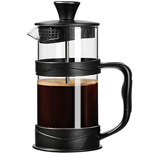 PARACITY French Press Coffee/Tea Maker, Camping Mini Coffee/Tea Press of 304 Stainless Steel Filter and Heat Resistant Glass, Cold Brew Coffee Maker 12OZ for Travel& Home Gift(Black)