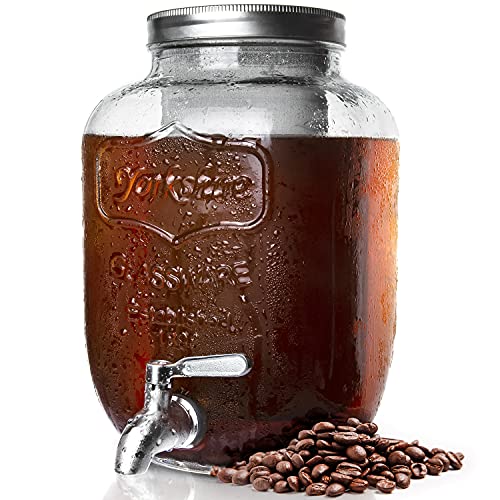 LIGHTEN LIFE Cold Brew Coffee Maker 1 Gallon, Cold Brew Coffee Kit with Stainless Steel Spigot,Cold Brew Dispenser with Extra Thick Glass Carafe, Gallon Large Cold Brew Maker for Coffee or Tea
