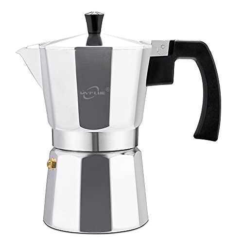 MVPLUE Stovetop Espresso Maker 6 Cup Moka Pot Aluminum Silver，Cuban Coffee Maker，Make Delicious Coffee Easily at Home And Camping