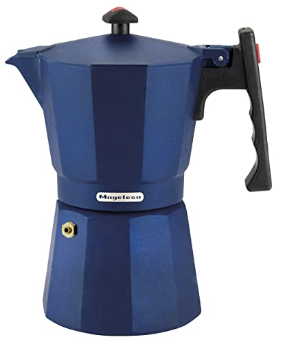 MAGEFESA® Colombia Blue Stovetop Espresso Coffee Maker, 6 cups Size, make your own home italian coffee with this moka pot, made in extra thick aluminum, safe and easy to use, cafetera, café