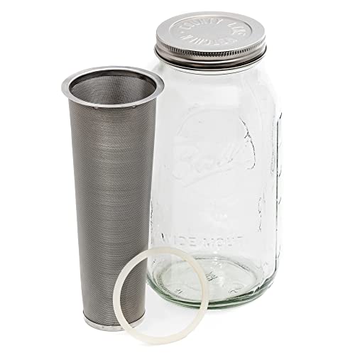County Line Kitchen – Cold Brew Mason Jar Coffee Maker, Durable Glass, Heavy Duty Stainless Steel Filter and Lid – 2 Quart, (64 oz / 1.9 Liter)