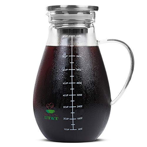 BTaT- Cold Brew Coffee Maker, Iced Coffee Maker, 2 Liter (2 Quart, 64 oz), Iced Tea Maker, Cold Brew Maker, Tea Pitcher, Coffee Accessories, Iced Tea Pitcher, Cold Brew System, Mother’s Day Gift