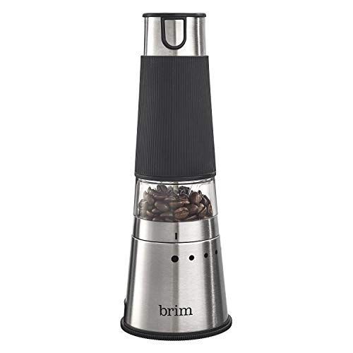 Brim Electric Handheld Burr Coffee Grinder, Simple One-Touch Operation, 9 Precise Grind Settings from Espresso to French Press, Removable 30g Ground Container for Easy Clean Up, Stainless Steel/Black