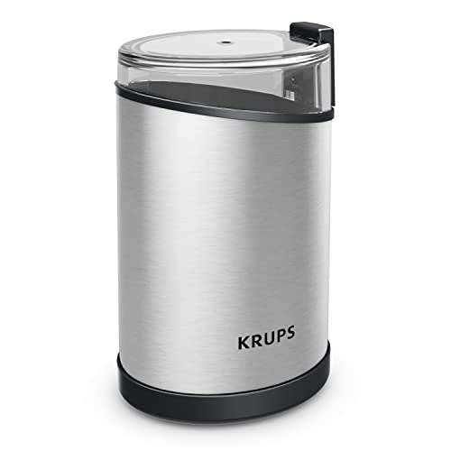 Krups One-Touch Stainless Steel Coffee and Spice Grinder Grinder 12 Cup 200 Watts Coffee, Spices. Dry Herbs, Removable Bowl Silver