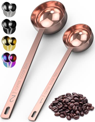 Orblue Premium Coffee Scoop Set – 1 Tbsp (15ml) & 2 Tbsp (30ml) Measuring Tablespoon – Stainless Steel Coffee Measuring Spoon and Scooper with Long Handles – Pack of 2 – Rose Gold
