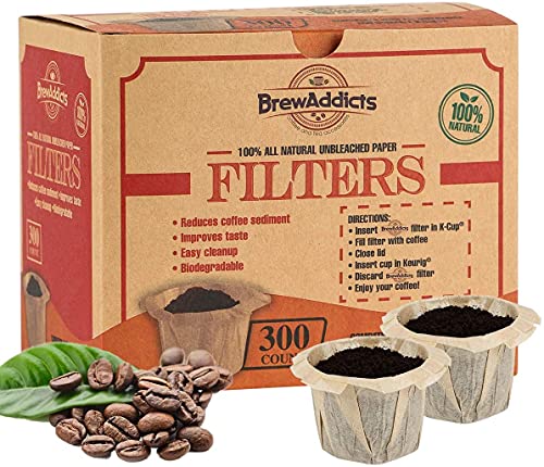Brew Addicts Disposable Coffee Filters 300 Count, Brown, All-Natural & Unbleached Single-Use Coffee Filter for Reusable K Cups or Coffee Machines, Perfect Size & Quantity