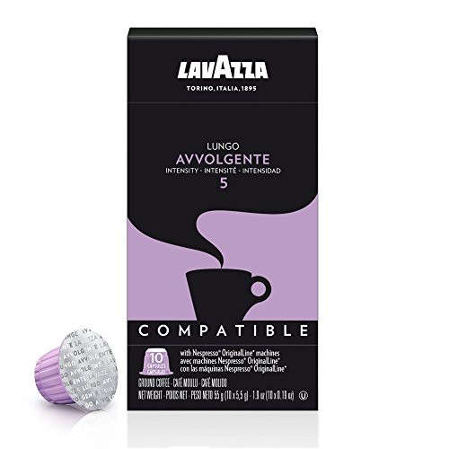 Lavazza Premium Coffee Corp Nespresso OriginalLine Compatible Capsules Avvolgente Espresso Lungo, Dark Roast Coffee, 10 ct