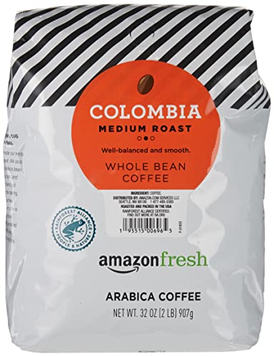AmazonFresh Colombia Whole Bean Coffee, Medium Roast, 32 Ounce