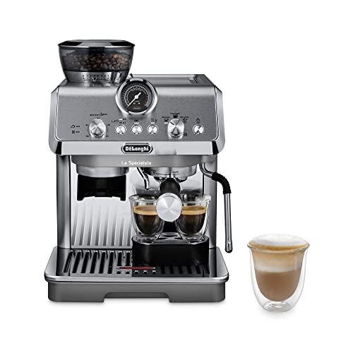 De’Longhi EC9155M La Specialista Arte, Espresso Machine with Grinder, Bean to Cup Coffee & Cappuccino Maker with Professional Steamer, My Latte Art Milk Frother,Barista SS Kit Included, 1450W, Metal