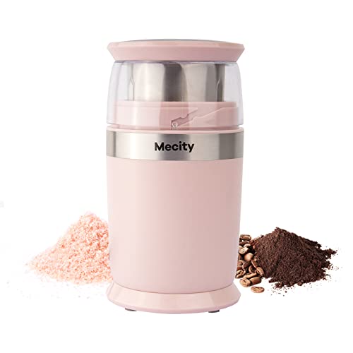 Mecity Electric Coffee Blade Grinder 6 Blades Stainless Steel Removable Bowl Fast Grinding, Gift for her, Coarse Fine Ground Coffee, Espresso Grinder, 200W, Pink