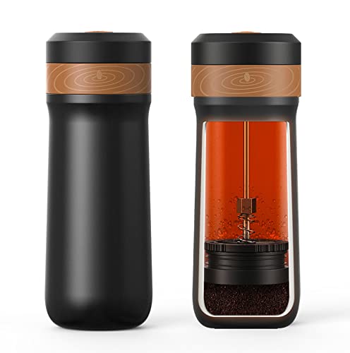 Encoola Portable French Press Travel Coffee Maker 14oz/400g Mini French Press Mug Insulated Filter Coffee Cup Double-Layer Insulated Four-Layer Filter Mesh