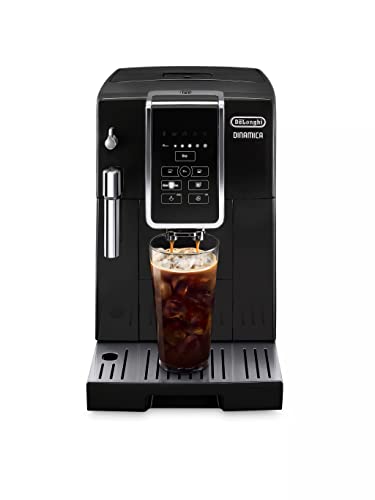 De’Longhi Dinamica Automatic Coffee & Espresso Machine, Iced-Coffee, Burr Grinder + Descaling Solution, Cleaning Brush & Bean Shaped Icecube Tray, Black, ECAM35020B