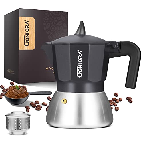 GONI ORA Moka Pot – Stovetop Espresso Maker Double Valve Design – Italian and Cuban Coffee Maker 4 Cup Black