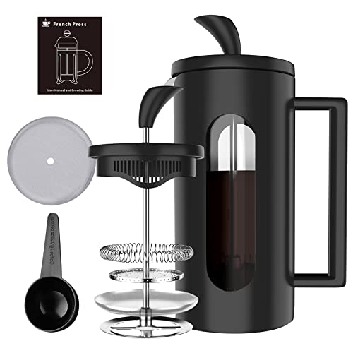 BOMPCAFE 1-2 Cups French Press Coffee Maker Cafetiere – 350ML – 4 Level Filtration System, Heat Resistant Borosilicate Glass with Stainless Steel Filter, 12 oz/350 ML