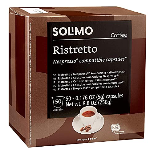 Amazon Brand – Solimo Ristretto Capsules, Compatible with Original Brewers, 50 Count