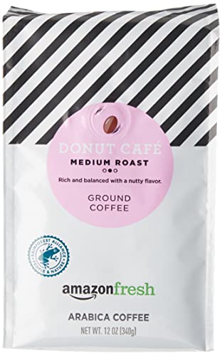AmazonFresh Donut Cafe Ground Coffee, Medium Roast, 12 Ounce