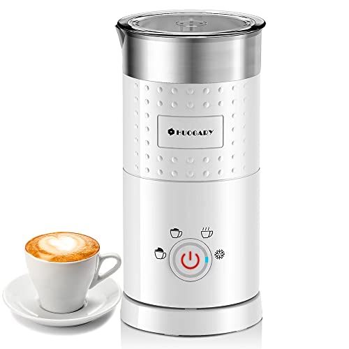 Huogary Electric Milk Frother and Steamer – 4 In 1 Automatic Milk Steamer,300ml/10.1oz Hot& Cold Foam Maker and Milk Warmer For Latte,Cappuccinos,Macchiato,Silent Working,White,120V