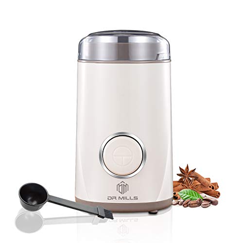 DR MILLS DM-7441 white Coffee Grinder Electric Coffee Bean Grinder,Spice Grinder,Blade & cup made with SUS304 stianlees steel (White)