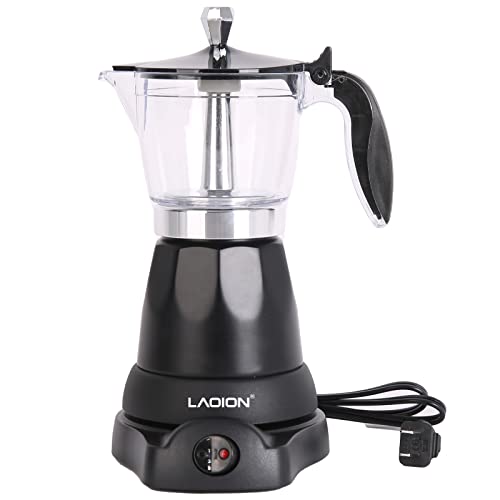 LAOION Electric Cuban Coffee and Espresso Maker 6 Cup (Espresso Cup=50ml), Electric Italian Coffee Pot 300ml for Home, Camping & Travel, Crystal Clear Portable Moka Cafetera with Overheat Protection