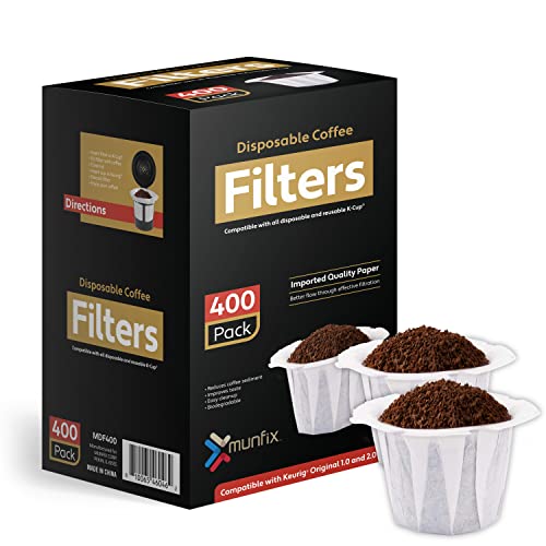 Disposable Coffee Filters, 400 Count Paper Coffee Filter for Keurig Brewers Single Serve 1.0 and 2.0 Compatible with All Brands Reusable K Cup Filter, White