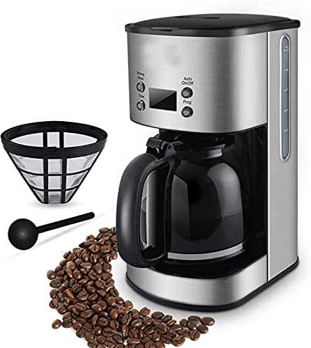 Idealforce Coffee Maker 12 Cup, Programmable Coffeemaker, Auto Shut-off Coffee Machine, 2 Hours Keep Warm Glass Coffee Pot, Grab-a-cup, LCD Display, Removable Filter,Stainless Steel, 1000W(Silver)