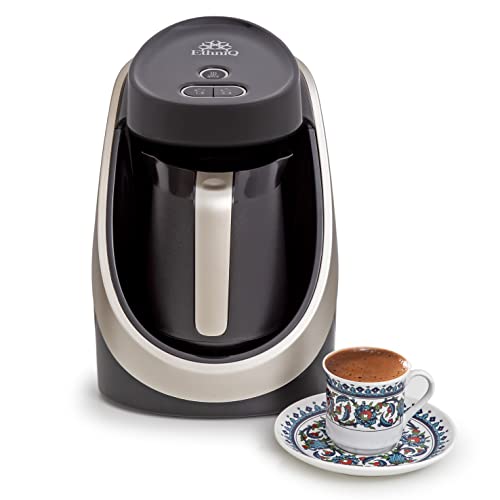 ETHNIQ Turkish Coffee Maker – 100% BPA Free, 120V, 1 to 4 Cup Brewing Capacity with Cook Sense Technology for Delicious Cup of Turkish & Greek Coffee, Turkish Coffee Pot – Black/Silver