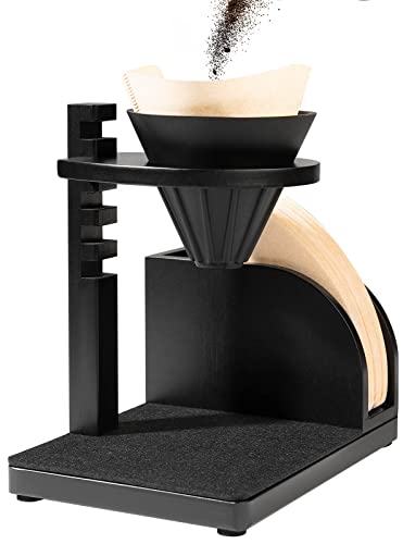 Yangbaga Wood Pour Over Coffee Makers Set Adjustable Height Coffee Dripper Holder Set– Includes Silicone Coffee Dripper&Dripper Stand&Coffee Filter Holder for Home or Office (Black)