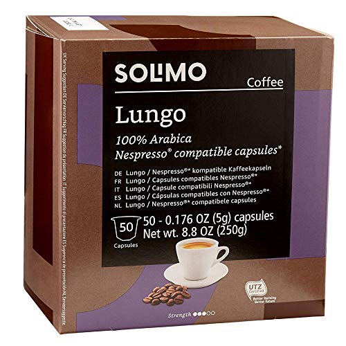 Amazon Brand – Solimo Lungo Capsules, Compatible with Original Brewers, 50 Count