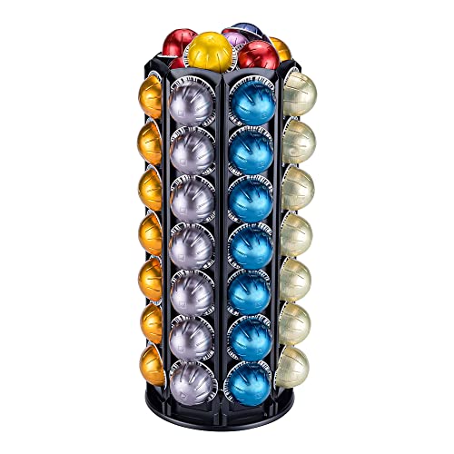 FlagShip Vertuo Pod Holder Carousel Stand for Nespresso Vertuo Capsule Storage Organizer with Extra Space for Coffee Mate Silent Rolling (Vertuo 80+ Pod Storage)
