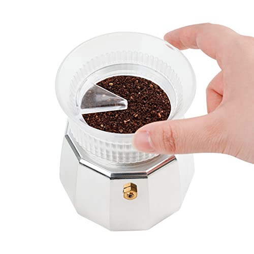 watchget Moka Pot Dosing Funnel, Stovetop Espresso Coffee Maker Distribution Tool Italian Coffee Maker Dosing Ring For Moka Express 6 Cups, Transparent