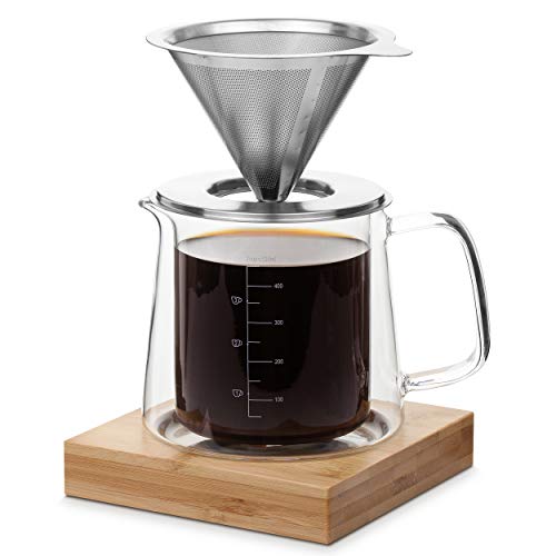 BTaT- Pour Over Coffee Maker Set, Double Wall Glass, 16 oz, Drip Coffee Maker, Permanent Filter, Coffee Maker Pour Over, Manual Coffee Maker, Coffee Pour Over, Dripper, Mother’s Day Gift
