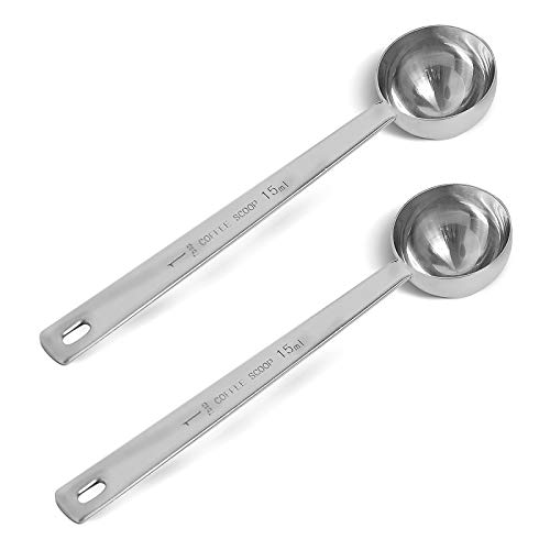 2-piece stainless steel coffee measuring spoon coffee scoop, coffee scoop 1 tablespoon, long handle coffee scoop suitable for coffee powder and coffee making (silver-2pcs-15ml)