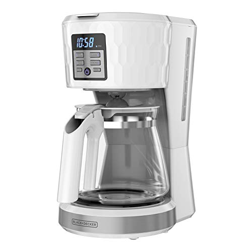BLACK+DECKER Honeycomb Collection 12-Cup Programmable Coffeemaker, with Premium Textured Finish, White