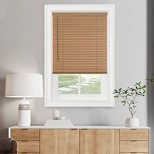 Cordless Light Filtering Mini Blind – 42 Inch Length, 64 Inch Height, 1″ Slat Size – Woodtone – Cordless GII Morningstar Horizontal Windows Blinds for Interior by Achim Home Decor