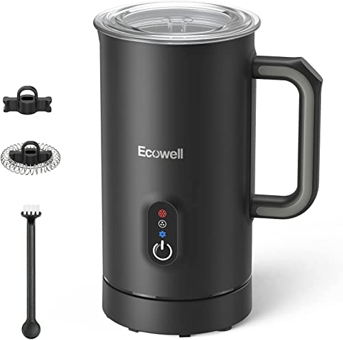 ECOWELL Milk Frother and Steamer, Milk Steamer 4 In 1 Automatic Warm and Cold Milk Frother for Coffee, Milk Frother Electric for Latte, Macchiato, Cappuccinos Silent Working 8.1oz/240 ml WMMF01 Black