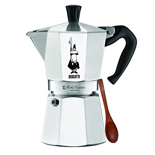 Original Bialetti 6-Espresso Cup Moka Express | Espresso Maker Machine and Zonoz Wooden Small Espresso Stirring Spoon Bundle (6-cup, 10 fl oz, 300 ml)