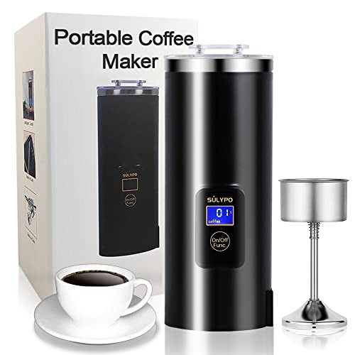 Sulypo Portable Coffee Maker 8 OZ,Mini Electric Percolator Coffee Pot for Single Serve as Espresso Machine with 304 Stainless Steel Electric Kettle AC Black