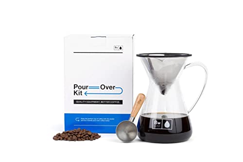 Pour Over Coffee Maker Set – Pour Over Kit Includes Large Glass Carafe and Reusable Dripper Coffee Filter and Coffee Scoop – 7 Cup Drip Coffee Brewer (34oz | 1000ml)
