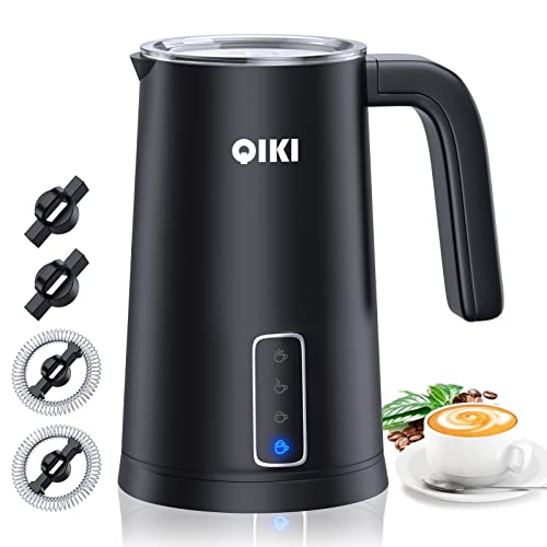 QIKI Milk Frother, 4 IN 1 Electric Milk Steamer, Frother for Coffee, Automatic Silent Hot & Cold Foam Maker with 4 Whisks for Latte, Cappuccinos, Milk Warmer Heater, Non-Stick Interior, Black