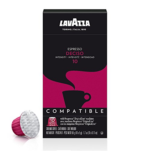 Lavazza Premium Coffee Corp Nespresso OriginalLine Compatible Capsules, Deciso Espresso, Dark Roast Coffee, 10 ct