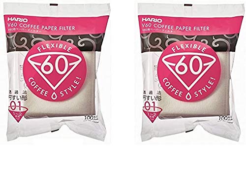 [2pcs set] Hario V60 Misarashi Coffee Paper Filter (Size 01, 100 Count, White) 200 Total