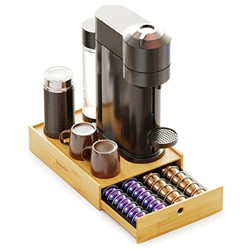 SpaceAid Bamboo Coffee Pod Holder Storage Drawer for Nespresso Vertuo Capsule, Holder Organizer Drawer Tray for Nespresso Vertuo Holder, Compatible with 40 Big or 52 Small Vertuoline Pods (Natural)