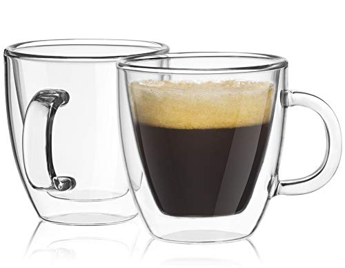 JoyJolt Savor Double Wall Insulated Glasses Espresso Mugs (Set of 2) – 5.4-Ounces