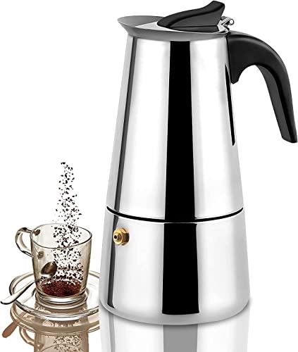 Italian Coffee Maker Moka Pot – Stovetop Espresso Maker Stainless Steel Moka Pot Percolator Coffee Pot, Classic Italian Coffee Maker Expresso Coffee Brewer,Sutiable for Induction Cookers (6 cup pot)