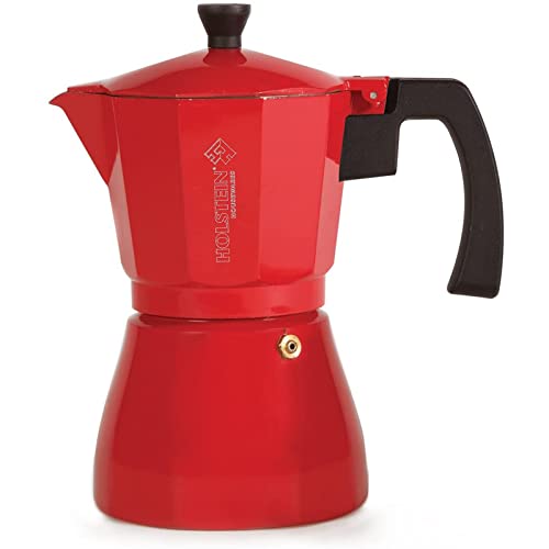 Holstein Housewares – 6 Cup Aluminum Espresso Maker, Red – Great Tasting Traditional Espresso Coffee in Minutes