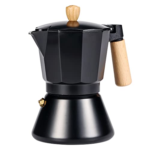 ADBZEN Moka Pot Stovetop Espresso Maker Classic Italian Style Coffee Maker Pot Natural Wood Handle (6 Cups)